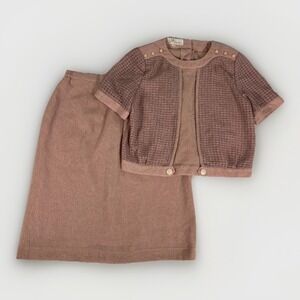 VTG Lilly Fashion 2 Pc Skirt Suit Set Womens 15‎ Blush Pink Waffle Knit Outfit